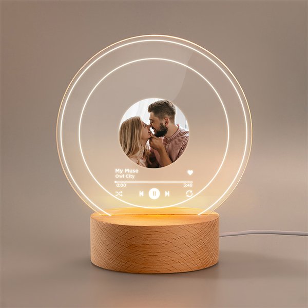 Music Album Cover LED Night Light with Wooden Base