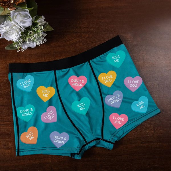 Personalizado colorido amor corazones cara foto hombres boxeador breve ropa interior con texto divertido día de San Valentín cumpleaños regalo para ma