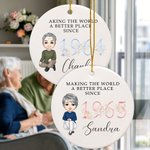 Personalised Cartoon Character Floral Ceramic Christmas Ornament with Name and Floral Design Year Retirement Gift for Family Friend