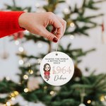 Personalised Cartoon Character Floral Ceramic Christmas Ornament with Name and Floral Design Year Retirement Gift for Family Friend