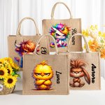 Personalizado Cartoon Angry Cute Animal Bolsa de yute reutilizable con nombre Cumpleaños Divertido regalo para la familia amigo