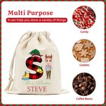 Gepersonaliseerde tekenfilmfiguur Elf Rendier Holly Initial Santa Sack Drawstring Gift Bag met naam Vrolijk kerstfeest partij Gunsten voor familie kinderen