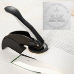 Personalized Religion Cross Flowers Black Book Hand Held Embosser Envelope Stamp with Name and Storage Bag Birthday Gift for Bookworm Christian