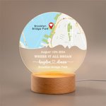 Personalised Where It All Began Map LED Night Light with Wood Base Names Address and Date Anniversary Valentine's Day Gift for Couple