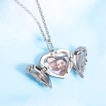 Personalized Angel Wing Heart Locket Necklace with Photo Engraved Text Anniversary Birthday Gift for Women Girls