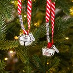 Personalised Jingle Bell Christmas Ribbon Ornament with Engraved Name Plate Beads and Card Christmas Tree Decor for Family
