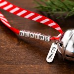 Personalised Jingle Bell Christmas Ribbon Ornament with Engraved Name Plate Beads and Card Christmas Tree Decor for Family