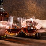 Personalized 1-4 Pet Portraits Diamond Shaped 10oz Whiskey Glasses and Slate Coaster with Name and Text Birthday Gift for Dog Cat Lovers