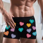 Personalized Colorful Love Hearts Face Photo Men's Boxer Brief Underwear with Text Funny Valentine's Day Birthday Gift for Husband Boyfriend
