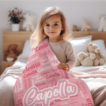 Personalized Multicolor Name Word Cloud Soft Throw Blanket Home Decor Birthday Gift for Family Kids