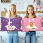 Housse de Coussin Personnalisée avec Initiale Nom et Motif d'Animal Style Nuages Étoiles Cadeau Fête des Mères pour Nouvelle Maman Enfant
