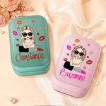 Personalized Lipstick Fashion Cartoon Girl Leather Jewelry Box with Name LED Three-color Adjustable Makeup Mirror Valentine's Day Gift for Women