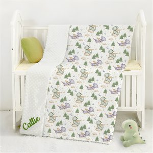 Personalised Cute Cartoon Dragon Forest Soft Baby Security Blanket with Dotted Backing and Embroidery Name Baby Shower Birthday Gift for Boys Girls
