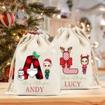 Gepersonaliseerde tekenfilmfiguur Elf Rendier Holly Initial Santa Sack Drawstring Gift Bag met naam Vrolijk kerstfeest partij Gunsten voor familie kinderen