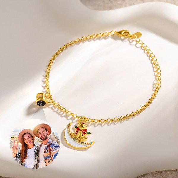 Personlig julgran, jultomte, klockor, halsband eller armband med fotoprojektion Julklapp för kvinnor