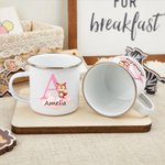 Personalized Cartoon Cute Forest Animal Themed 350ml Enamel Mug with Name Birthday Gift for Boys Girls