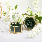 Personalized Elegant Portable Hexagonal Glass Ring Box with Text and Moss Decor Wedding Anniversary Gift for Couple
