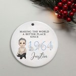 Personalised Cartoon Character Floral Ceramic Christmas Ornament with Name and Floral Design Year Retirement Gift for Family Friend