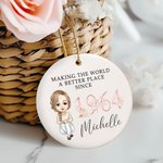 Personalised Cartoon Character Floral Ceramic Christmas Ornament with Name and Floral Design Year Retirement Gift for Family Friend