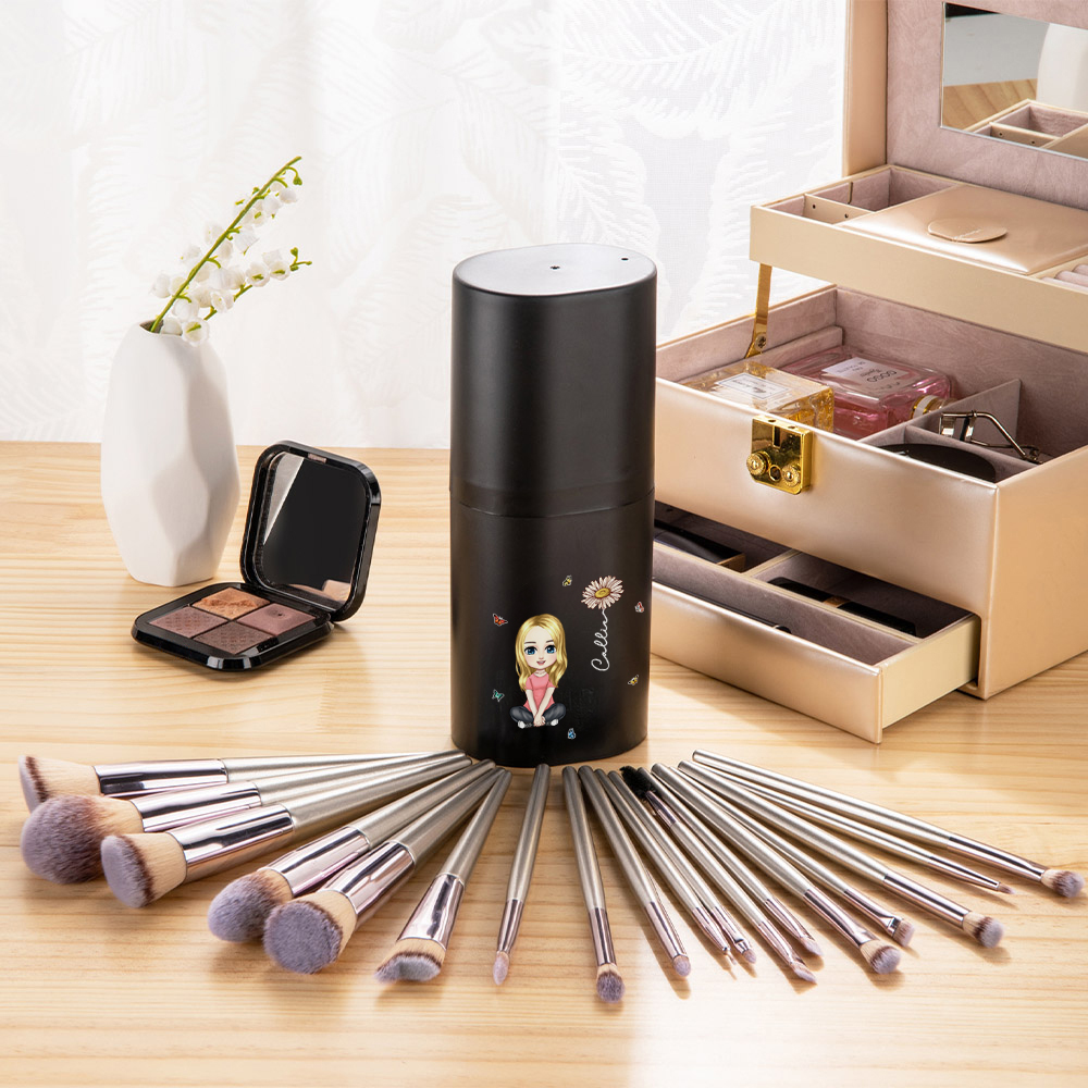 Set de brosses de maquillage portable de voyage 18 pièces avec baril de rangement Cadeau d'anniversaire pour femmes