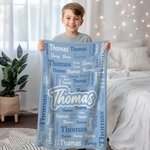 Personalized Multicolor Name Word Cloud Soft Throw Blanket Home Decor Birthday Gift for Family Kids