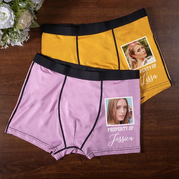 Cara Personalizada Foto Propiedad de Boxer Brief con Nombre Ropa interior masculina cómoda Divertido Día de San Valentín Regalo de cumpleaños para él