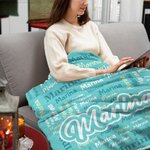 Personalized Multicolor Name Word Cloud Soft Throw Blanket Home Decor Birthday Gift for Family Kids