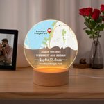 Personalised Where It All Began Map LED Night Light with Wood Base Names Address and Date Anniversary Valentine's Day Gift for Couple