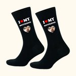 Personalized I Love My Boyfriend Girlfriend Heart Photo 100% Cotton Black Mid-calf Socks Anniversary Valentine's Day Birthday Gift for Couple