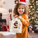 Gepersonaliseerde tekenfilmfiguur Elf Rendier Holly Initial Santa Sack Drawstring Gift Bag met naam Vrolijk kerstfeest partij Gunsten voor familie kinderen