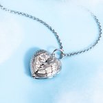 Personalized Angel Wing Heart Locket Necklace with Photo Engraved Text Anniversary Birthday Gift for Women Girls