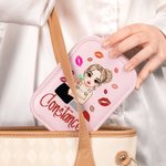 Personalized Lipstick Fashion Cartoon Girl Leather Jewelry Box with Name LED Three-color Adjustable Makeup Mirror Valentine's Day Gift for Women