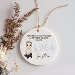 Personalised Cartoon Character Floral Ceramic Christmas Ornament with Name and Floral Design Year Retirement Gift for Family Friend