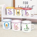 Personalized Cartoon Cute Forest Animal Themed 350ml Enamel Mug with Name Birthday Gift for Boys Girls