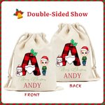 Gepersonaliseerde tekenfilmfiguur Elf Rendier Holly Initial Santa Sack Drawstring Gift Bag met naam Vrolijk kerstfeest partij Gunsten voor familie kinderen