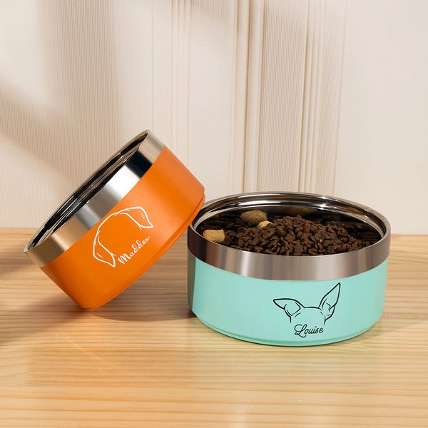 Personalized Dog Ear Design Food-grade Stainless Steel Food Water Bowl with Name Birthday Pet Feeding Supplies Gift for Pet Lovers