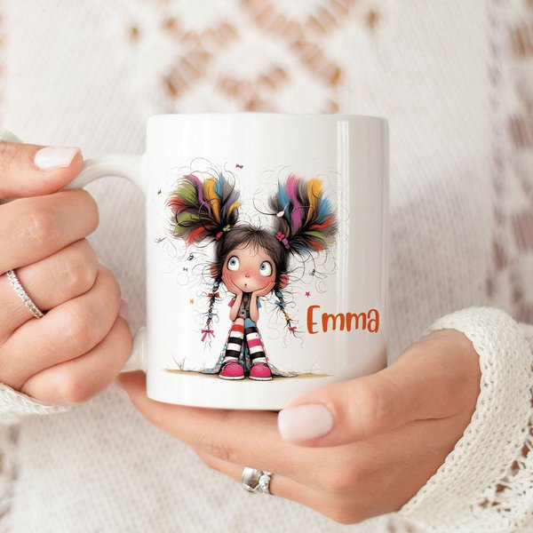 Personalized Cute Whimsical Quirky Girl 11/15oz Ceramic Mug with Name Birthday Holiday Gift for Girls Women