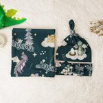 Personalised Night Sky Little Dragon Receiving Blanket Swaddle Knot Hat Headband with Name Hospital Coming Home Outfit Baby Shower Gift for Newborns