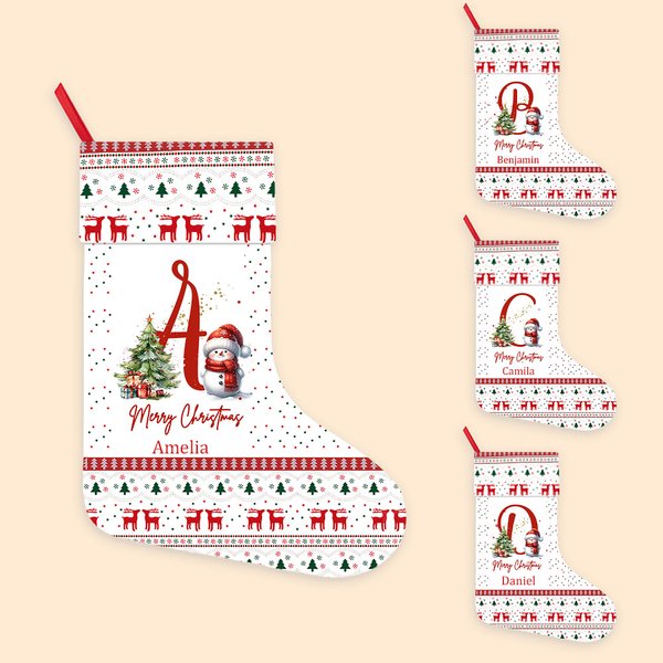 Bonnet de houx personnalisé Bonhomme de neige Joyeux Noël avec initiales et nom Arbre de Noël Décoration de cheminée Fête de famille Cadeau pour enfan