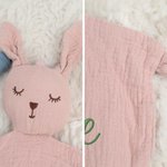 Personalizado lindo conejito oso león muselina de algodón suave bebé Loveys manta de seguridad con el nombre bordado Baby Shower Cumpleaños Regalo par