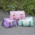 Personalized Holographic Waterproof Birth Flower Name Weekend Bag with Shoulder Strap Travel Essentials Birthday Gift for Girls Women