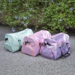 Personalized Holographic Waterproof Birth Flower Name Weekend Bag with Shoulder Strap Travel Essentials Birthday Gift for Girls Women