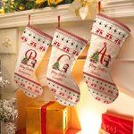 Personalised Cute Holly Hat Snowman Merry Christmas Stocking with Initial and Name Holiday Tree Fireplace Decor Family Party Gift for Kids