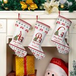 Personalised Cute Holly Hat Snowman Merry Christmas Stocking with Initial and Name Holiday Tree Fireplace Decor Family Party Gift for Kids