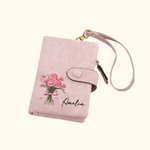 Personalised Birth Flower Bouquet Tri-fold Wristlet Name Wallet with Card Holder Birthday Gift for Women