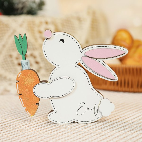 Personalised Bunny Rabbit Carrot Wooden Money Holder with Name Easter Home Decor Birthday Gift for Boys Girls