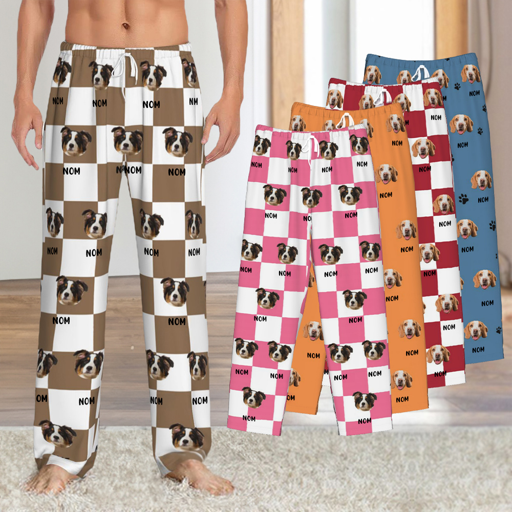 Pantalon Pyjama Personnalisé avec Portraits de Chien ou Chat et Nom Cordon de Serrage Cadeau d'Anniversaire Noël pour Amoureux d'Animaux de Compagnie