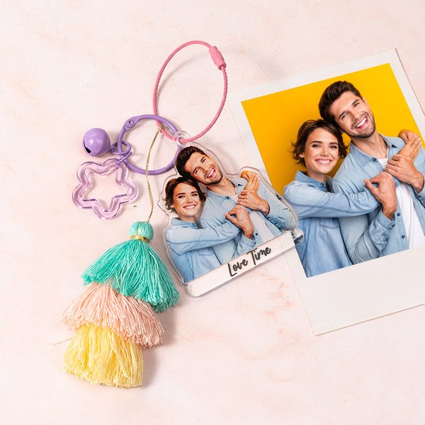 Personalised Photo Text Keychain Bag Charm with Tassel and Star Accents Birthday Anniversary Gift for Family Friend Pet Lovers