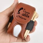 Gepersonaliseerde Golfer Silhouette Golfbal & Tee Houder Leren Etui met Naam Riemclip Draagbaar Sport Accessoire Cadeau voor Golfspelers