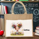 Sac en Toile de Jute Réutilisable Personnalisé avec Nom Motif Fille Excentrique Pochette Frontale Cadeau d'Anniversaire pour Filles Femmes
